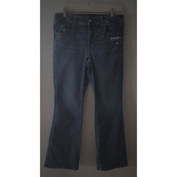 American Eagle Outfitters Denim - American Eagle Kick Boot Jeans Size 12 Short Blue Dark Wash Distressed Stretch